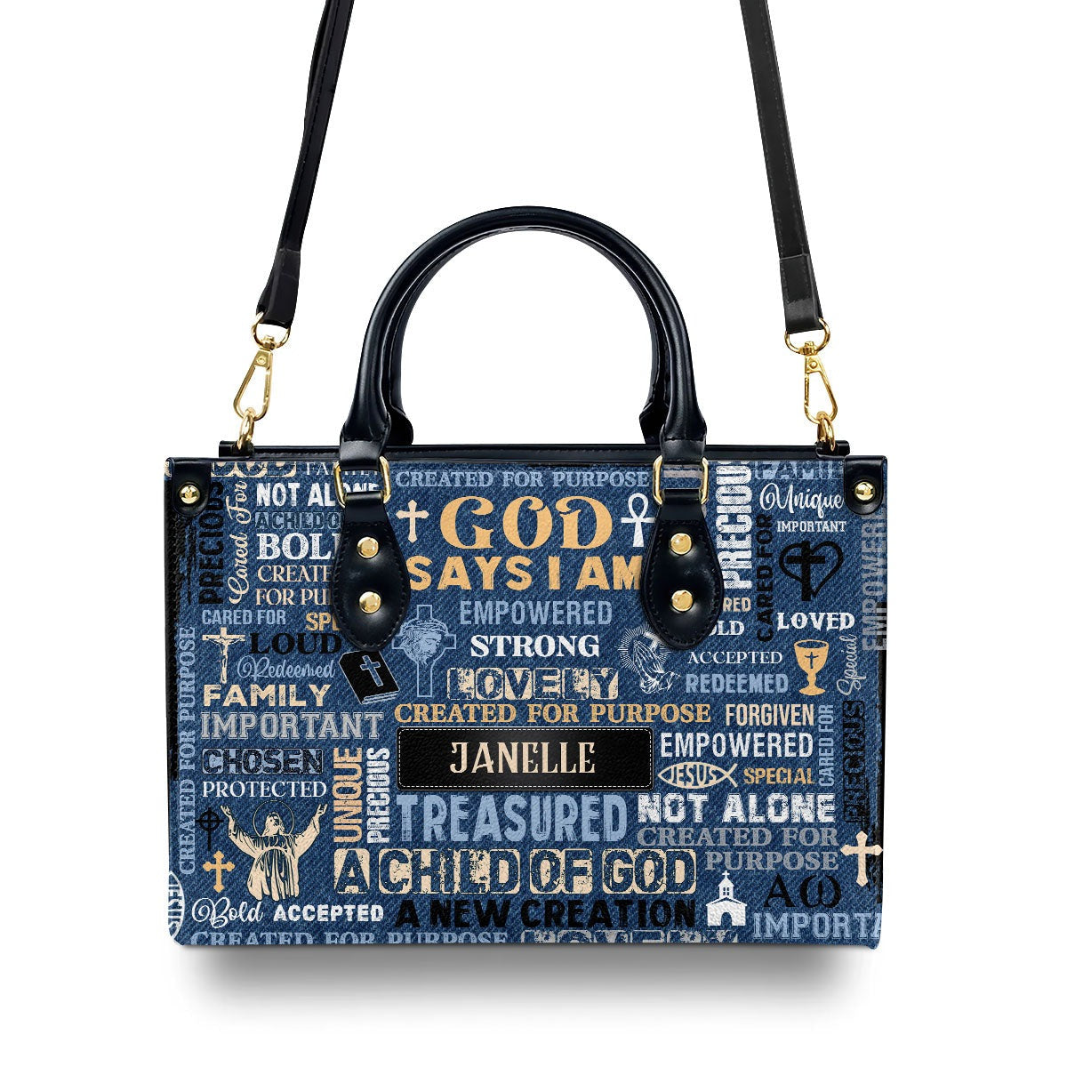 Personalized Christian Leather Handbag, God Says I Am Purse, Scripture Faith Handbag, Inspirational Religious Gift for Women BLAF39